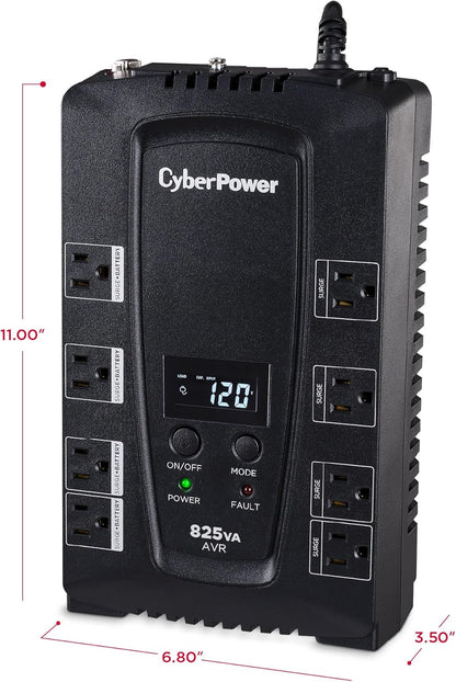 CyberPower CP825AVRLCD Intelligent LCD UPS System, 825VA/450W, 8 Outlets, AVR, Compact