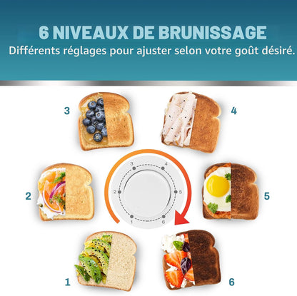 Maxi-Matic ECT-4829 Grille-pain long Cool Touch 4 tranches avec fentes extra larges de 3,2 cm pour bagels, gaufres et pains sp�ciaux, CANCEL, r�chauffer, d�congeler 6 r�glages d'ombre, blanc