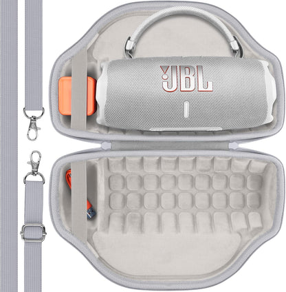 co2CREA Case for JBL Charge 6 Waterproof Portable Bluetooth Speaker, Hard Travel Case with Detachable Shoulder Strap (White Case)