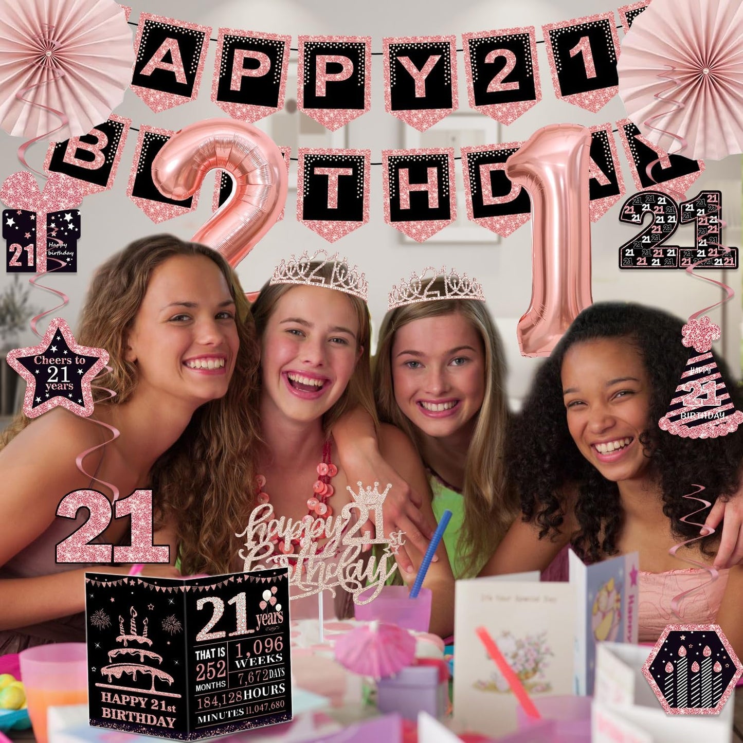 40th Birthday Decorations for Women,32pcs 40th Birthday Party Decorations,Including Backdrop, Crown,Sash,banner, Hanging Swirl,Cake Topper,balloons,Paper Fans,Anniversary Card and paper fans