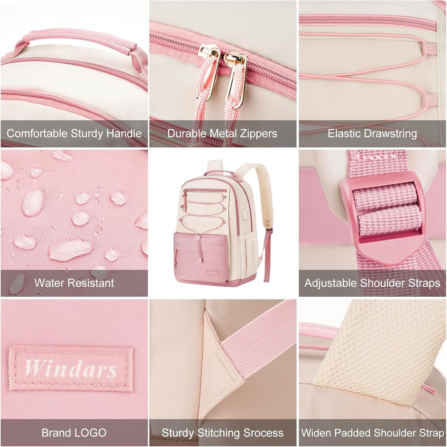 WINDARS School Backpack for Teens Girls, Aesthetic College Backpack Large Bookbag for Women Students Fashion 15.6 Inch Laptop Bag for Work Travel (Khaki Beige)