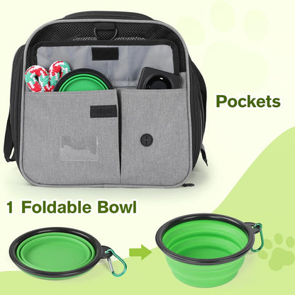 Pecute Cat Carrier Expandable 47x34x33cm, Dog Carrier Foldable, Pet Carrier with Breathable Mesh for Small to Medium Cats and Dogs, Used for Traveling, Camping, Going to The Vet Gray
