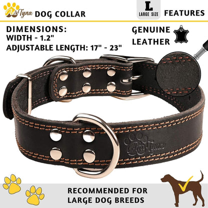 ADITYNA Heavy-Duty Leather Dog Collar for Medium Dogs - Soft and Strong, 100% Genuine Leather - Collier Pour Chien (Medium: Fit 13" - 20" Neck, Brown)