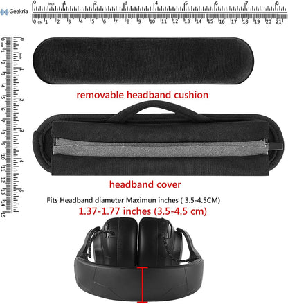Geekria Hook and Loop Headband Cover + Pad Set, Protector with Zipper Closure Compatible with Medium Sized Headphones, Easy DIY Installation (Protein Leather/Black)