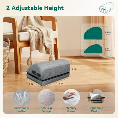 Snailax Foot Rest Under Desk at Work, 2 Heating Levels, 3 Vibrating Massage Modes, Heated Ergonomic Foot Stool with Adjustable Height, Office & Gaming Home Use, Grey
