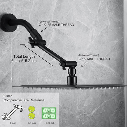 Shower Head Extension Arm, 6 Inch Adjustable Shower Arm Extender for Handheld/Fixed/Rain Shower Head, All Metal Showerhead Arm with G1/2 Universal Connector, Easy Installation, Brushed Nickel