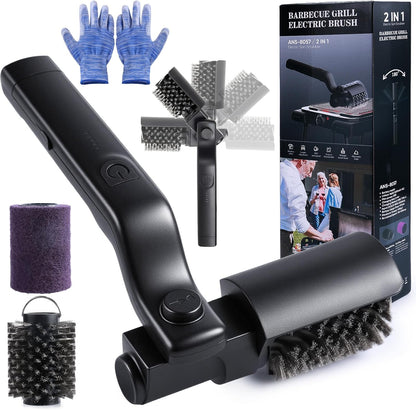 Electric Grill Cordless Cleaning Brush, Upgraded AS SEEN ON TV! BBQ Barbecue Scrubber, High Torque 25W Motor & MAX 400RPM, Dual Heads & Splash Guard, Price 59.97 for Genuine Product！