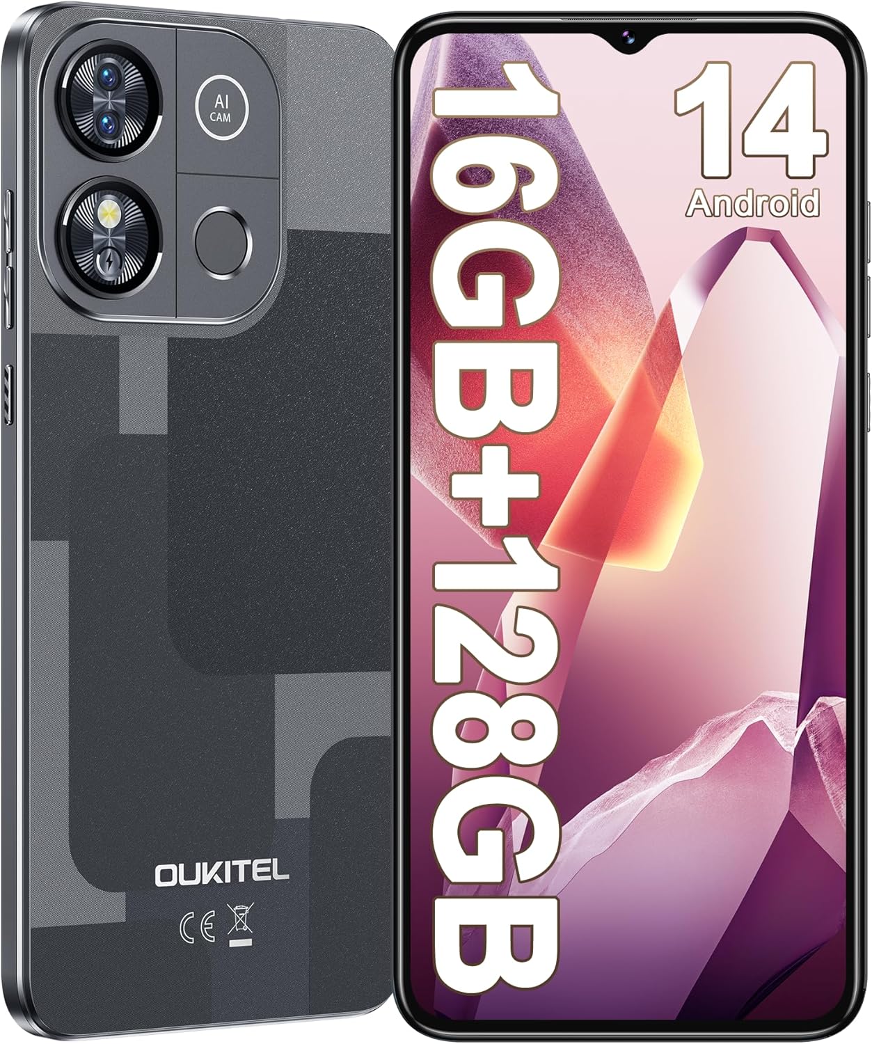 OUKITEL C57 PRO Unlocked Cell Phone Android 14 Phone Unlocked 16GB+128GB/TF 1TB Expandable 4G Dual Sim Smartphone 6.52'' HD+ Large Screen 4300mAh Face Unlock Telephone