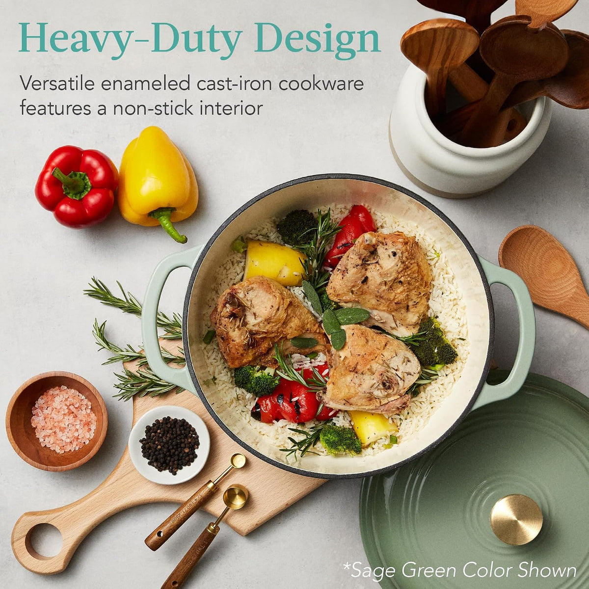 Best Choice Products 6 Quart Enamel Cast-Iron Round Dutch Oven, Family Style Heavy-Duty Pre-Seasoned Cookware for Home, Kitchen, Dining Room, Oven Safe w/Lid, Dual Handles - Peach Sorbet