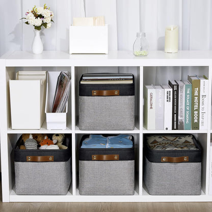 DULLEMELO Storage Baskets for Shelves, Fabric Collapsible Rectangular Storage Bins for Shelves, Closets, Nursery, Home, Office, Empty Gift Baskets (White&Teal)