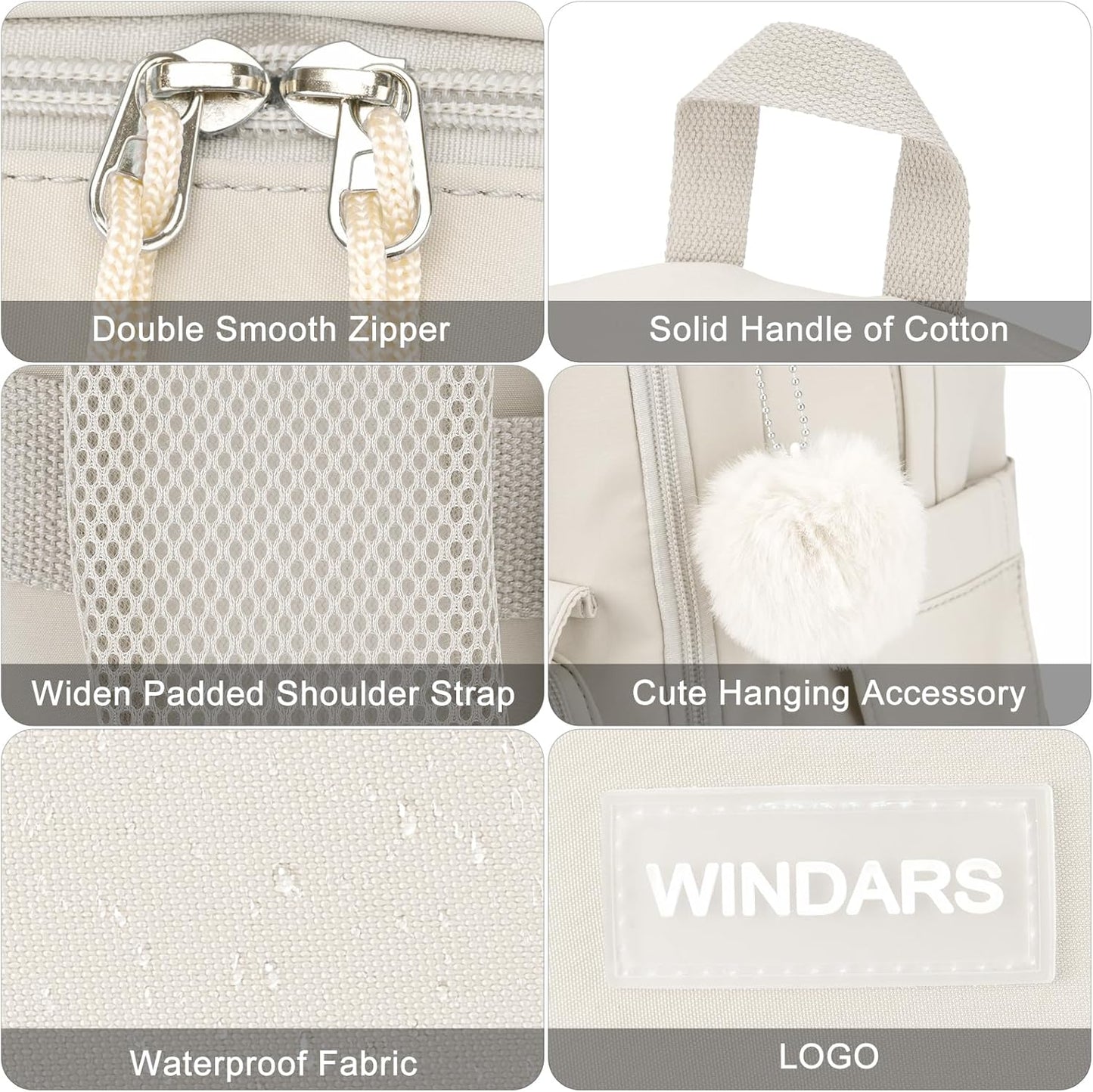 WINDARS Backpacks for Girls, 15.6 Inch School Bag Cute Waterproof laptop Bookbag Large College Backpack for Teen Women Students Anti Theft Travel Daypack Black