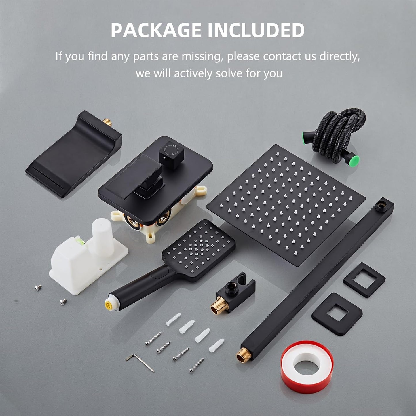 LCEVCGK Shower Faucet Set Complete Matte Black Shower System with 8 inch Square Rainfall Shower Head 3-Function Handheld Shower Waterfall Bathtub Spout Rain Shower Combo Set Bathroom Wall Mounted