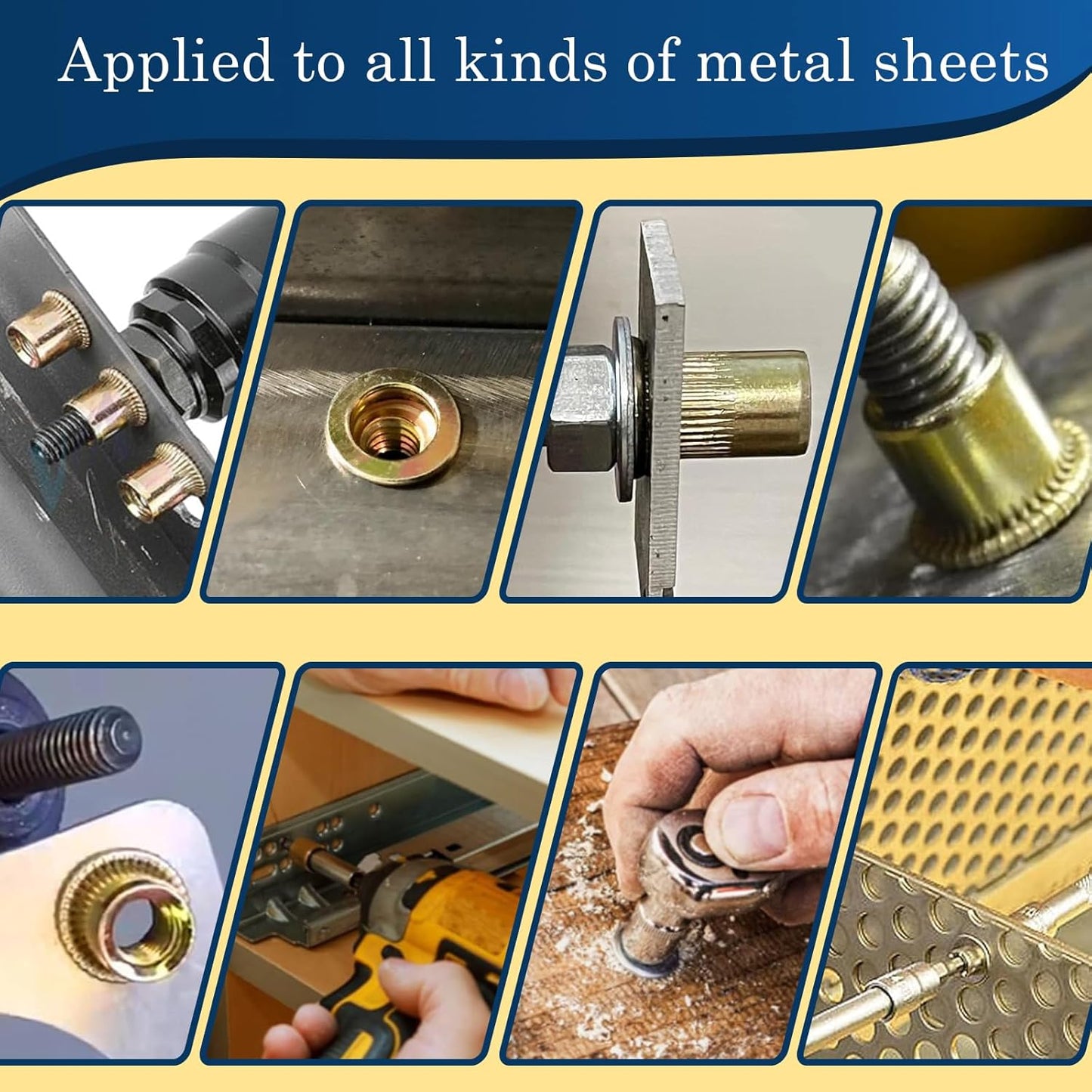 Vifmy Metric & SAE Rivet Nut Assortment Kit(420 Pcs),m3 m4 m5 m6 m8 m10 m12#6-32#8-32#10-24 1/4"-20 5/16"-18 3/8"-16 UNC Flat Head Rivnut Set,Zinc Plated Finish Carbon Steel Nutsert