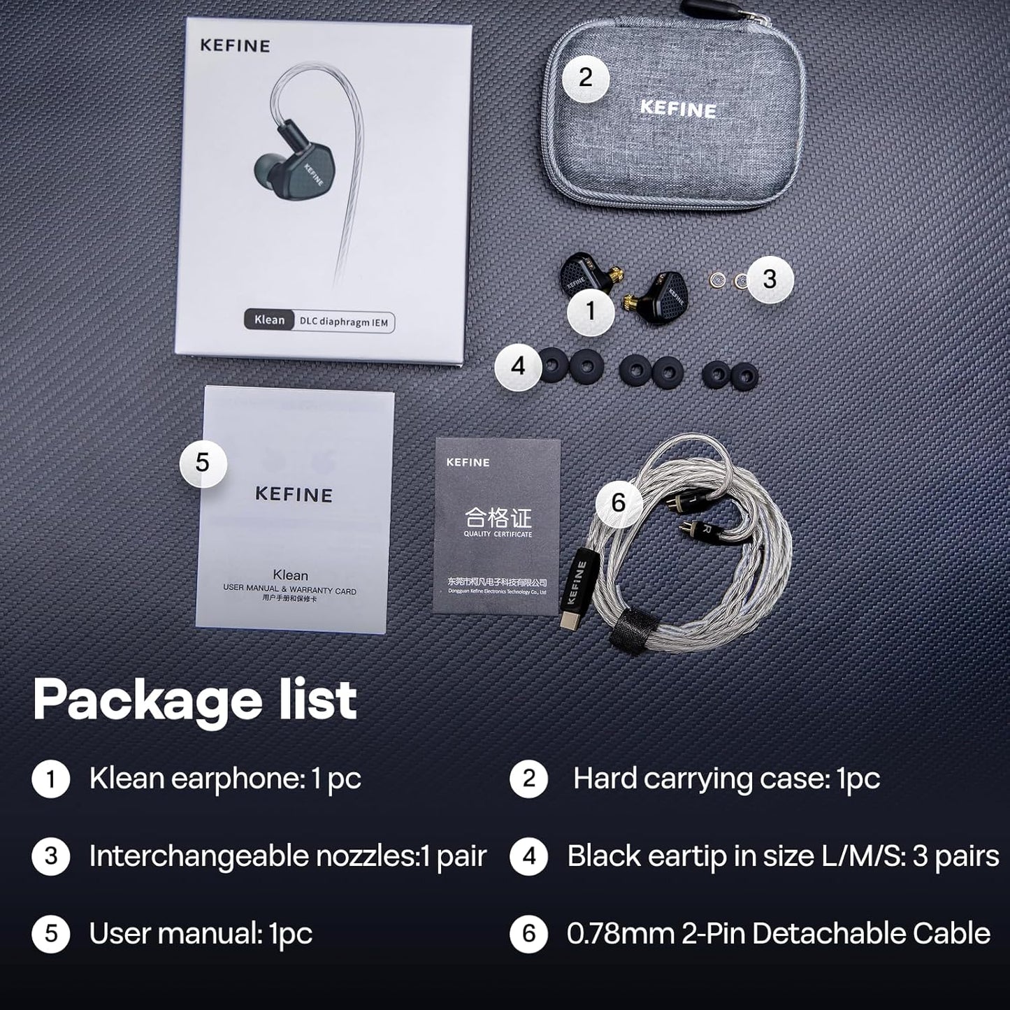 Linsoul Kefine Klean in Ear Monitor,10mm DLC Diaphragm Dynamic Driver HiFi Earphones,Wired Gaming Earbuds,Replaceable Nozzles,Detachable Silver-Plated Cable for Audiophile (No Mic 3.5mm)