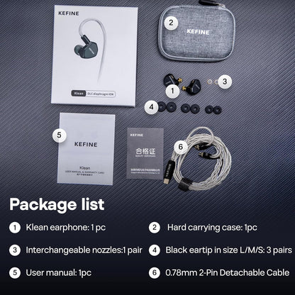 Linsoul Kefine Klean in Ear Monitor,10mm DLC Diaphragm Dynamic Driver HiFi Earphones,Wired Gaming Earbuds,Replaceable Nozzles,Detachable Silver-Plated Cable for Audiophile (No Mic 3.5mm)