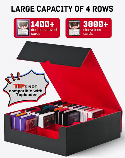 ZLCA Card Storage Box for MTG PTCG, Commander Deck Box Holds 3000+ Cards, Card Storage Case with 4 Stoppers, Card Organizer for TCG Sport Cards (Black)