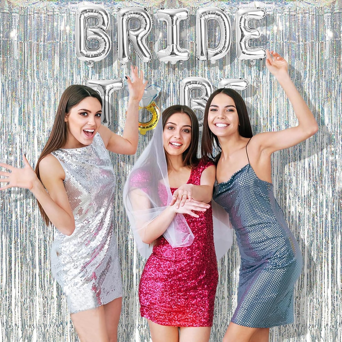 BRAVESHINE Pink Glitter Tinsel Foil Fringe Curtain - 2 Pcs 3.2x8.2 ft Metallic Party Supplies Photo Backdrop for Girl Princess Birthday Unicorn Bachelorette Butterfly Bridal Shower Party Decorations