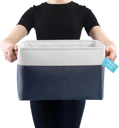 OrganiHaus Large Fabric Storage Baskets for Shelves 3 Pack, 15x11in Closet Storage Bins for Shelves, Cloth Baskets, Fabric Storage Cubes, Linen Closet Organizers, Fabric Basket, White Basket