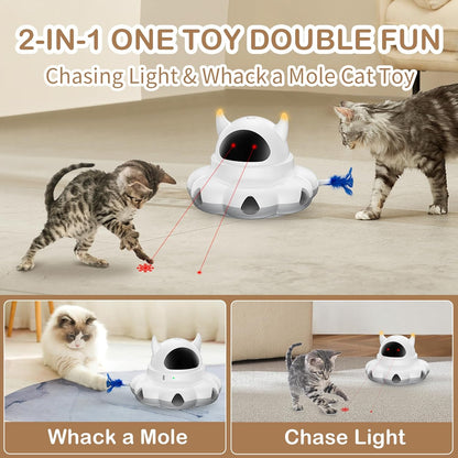Cosicosy 2-in-1 Interactive Cat Toys for Indoor Cats, Automatic Cat Toy with 8 Holes Mice Whack A Mole Moving Feather, Smart Cat Toy (White)