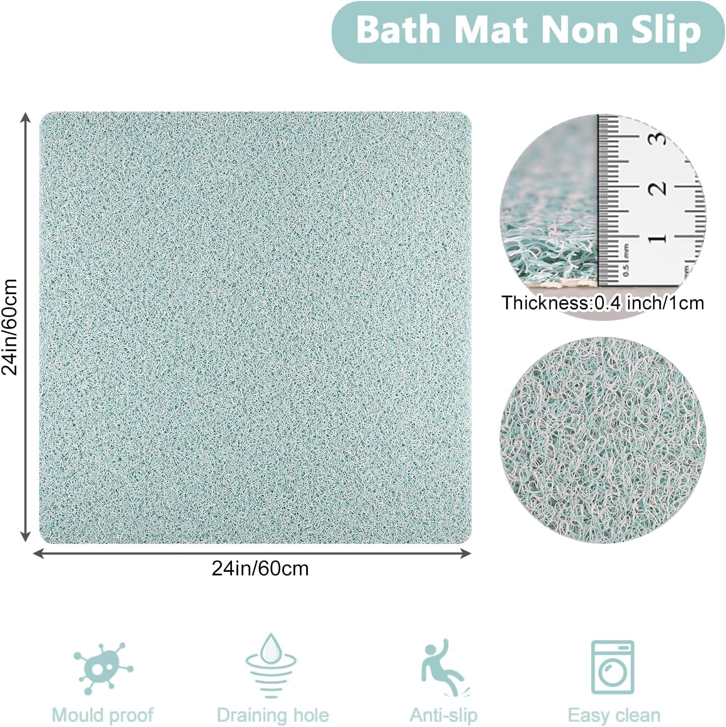 Square Shower Mat, Non Slip Bath Mat, Loofah Shower Stall Mats for Walk-in Shower, 32 x 32 Inches Shower Floor Mat with Drain, Bath Mats for Showers Bathroom, Tub, Seniors