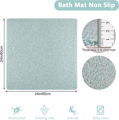 Square Shower Mat, Non Slip Bath Mat, Loofah Shower Stall Mats for Walk-in Shower, 32 x 32 Inches Shower Floor Mat with Drain, Bath Mats for Showers Bathroom, Tub, Seniors