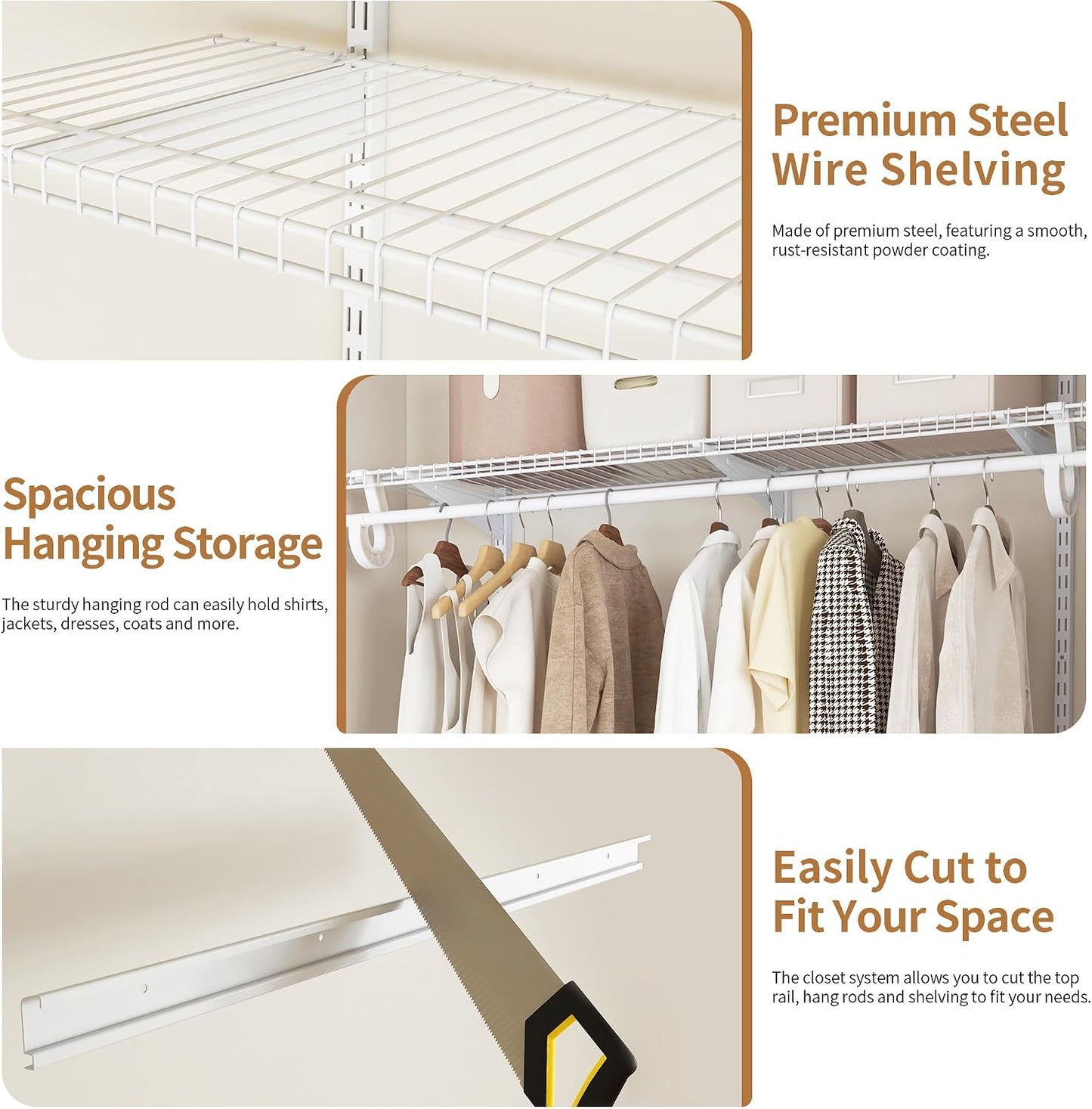 PROWORX 2-4 Ft. Expandable Closet Organizer System Kit, White Custom Metal Wire Shelving, Organization and Storage Shelves Wall Mounted with Hanging Rods