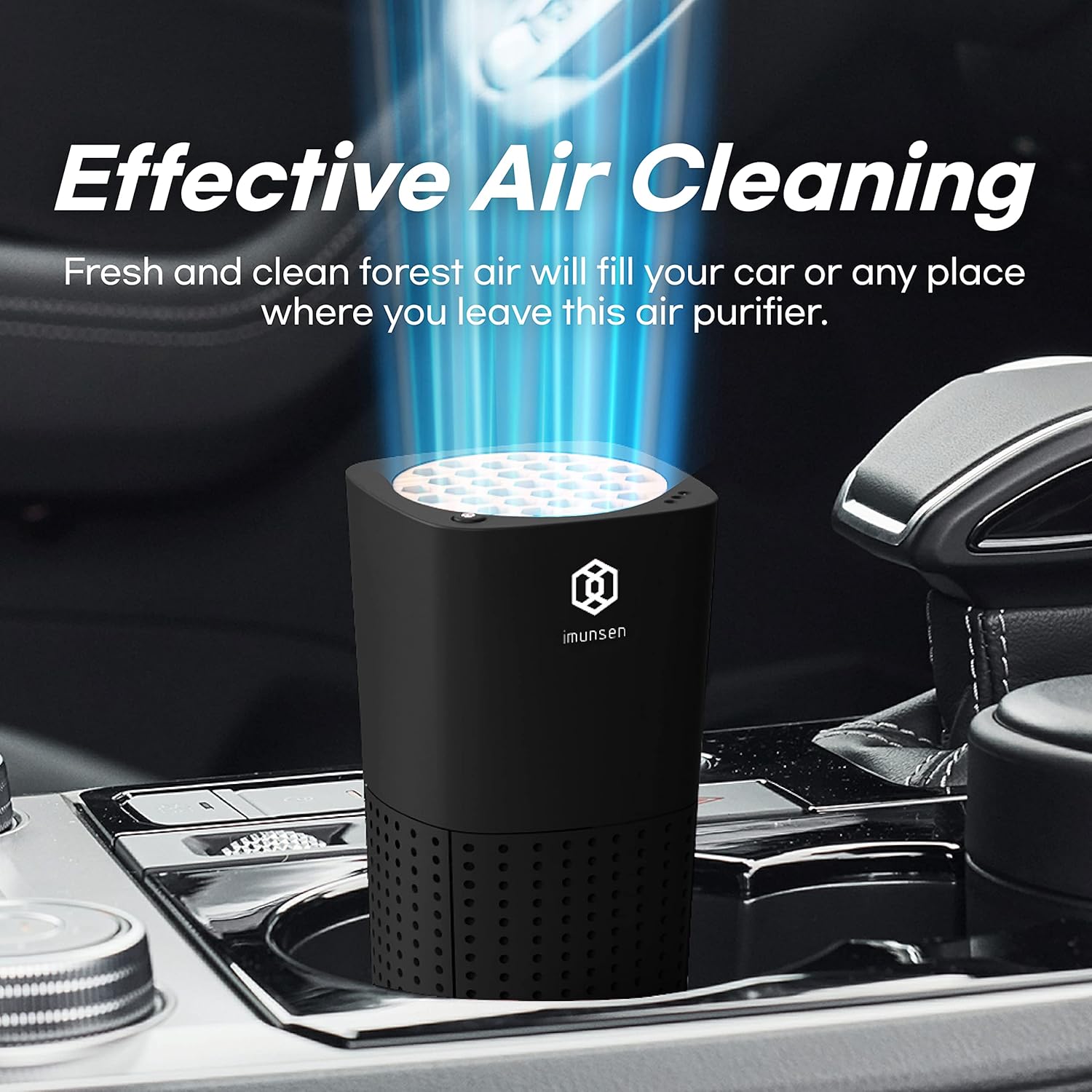 IMUNSEN M-003B Portable Air Purifier with Cypress Wood Filter, H13 True HEPA Filter, Captures Smoke, Odors, Mold, Allergens, USB Port 5V for Car, Desk and Office, Made in Korea – Black - PuriLite