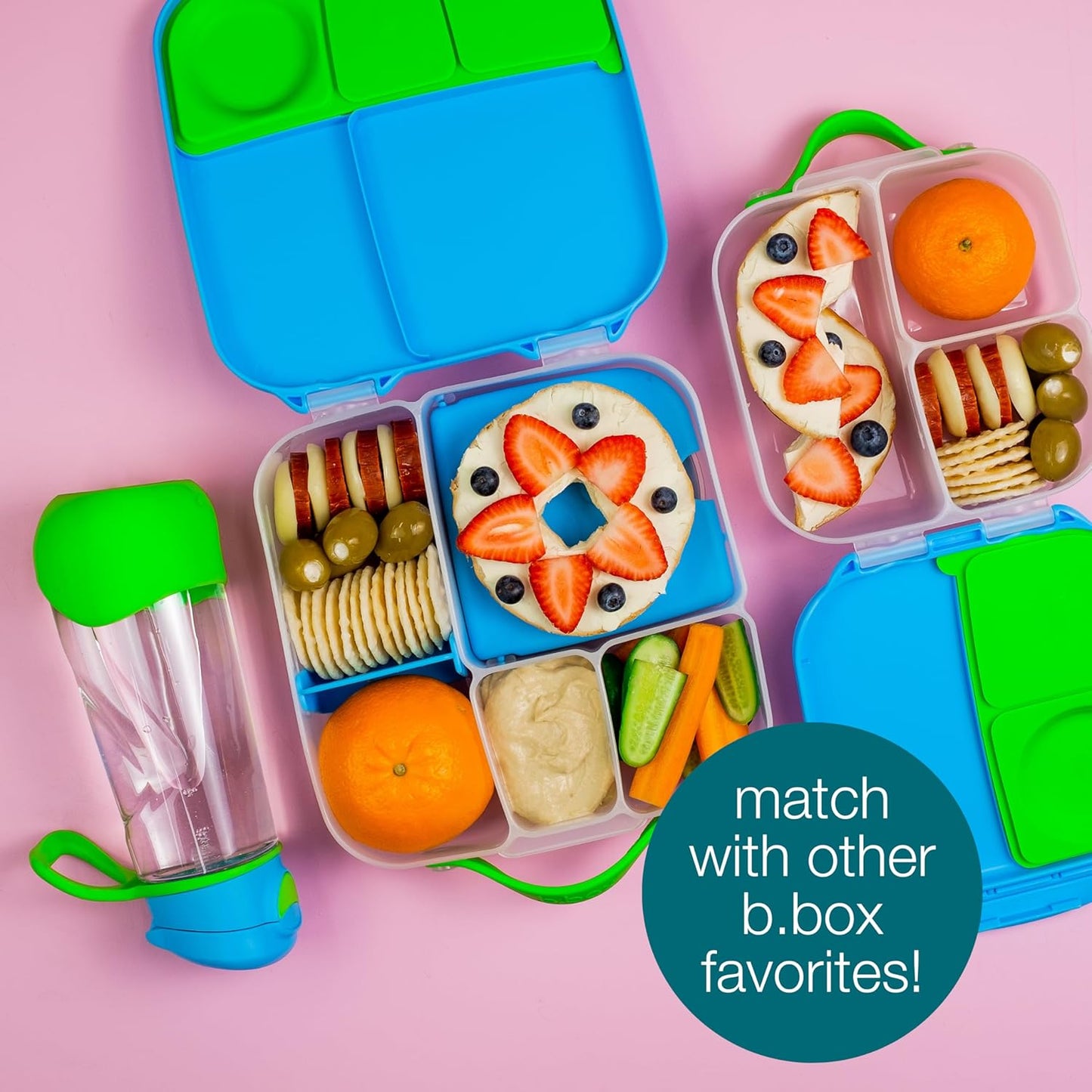 b.box 5-Compartment bento Style Lunch Box for Kids, Toddlers, Childrens, BPA-Free Food Storage Container with Cooler Pack, ON-The-GO Food Box with Handles Included Custom Divider, Lemon Twist
