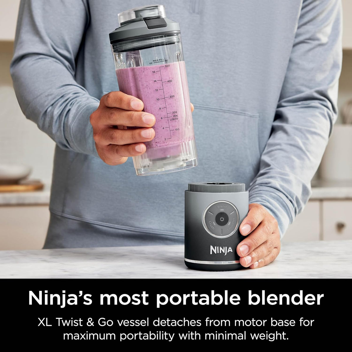 Portable Cordless Blender | 22 oz Twist-Off Cup, Auto-IQ Programs and Ice-Crushing Power