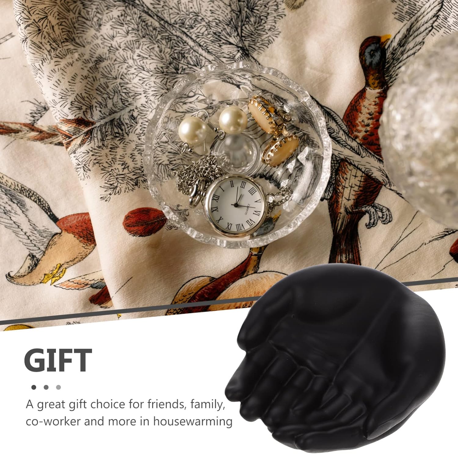 Black Palm Jewelry Organizer Tray | Resin Jewelry Storage Plate | Rings Necklace Bracelet Holder | Desktop Decor | Home Office Organizer - PuriLite