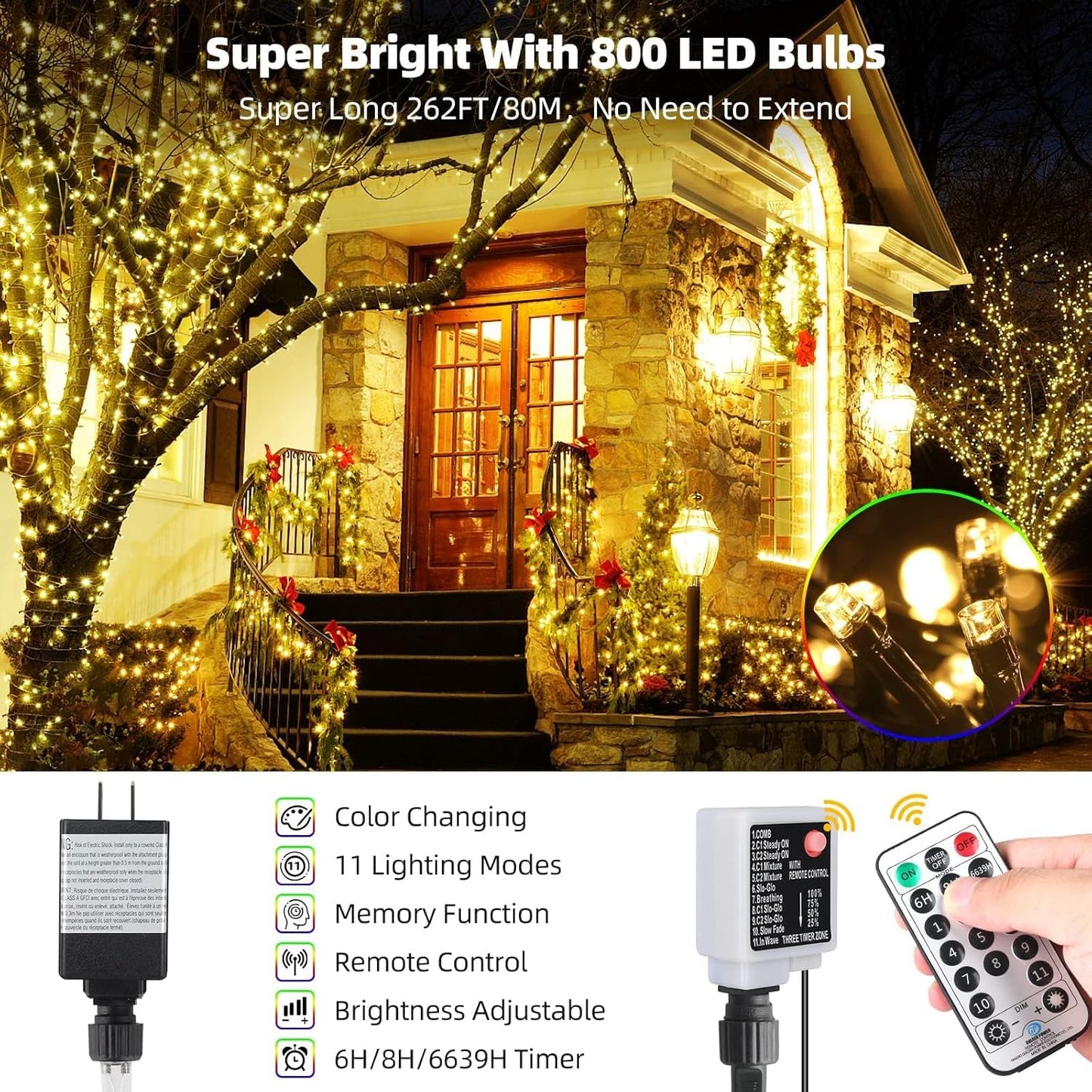 Tcamp 105FT 300 LED Purple Orange Halloween Decorations Lights Motion Activated Sync with 4 Scary Music, 6 Modes Halloween String Lights for Party Yard Outdoor Indoor Decor (3 Sets Connectable)