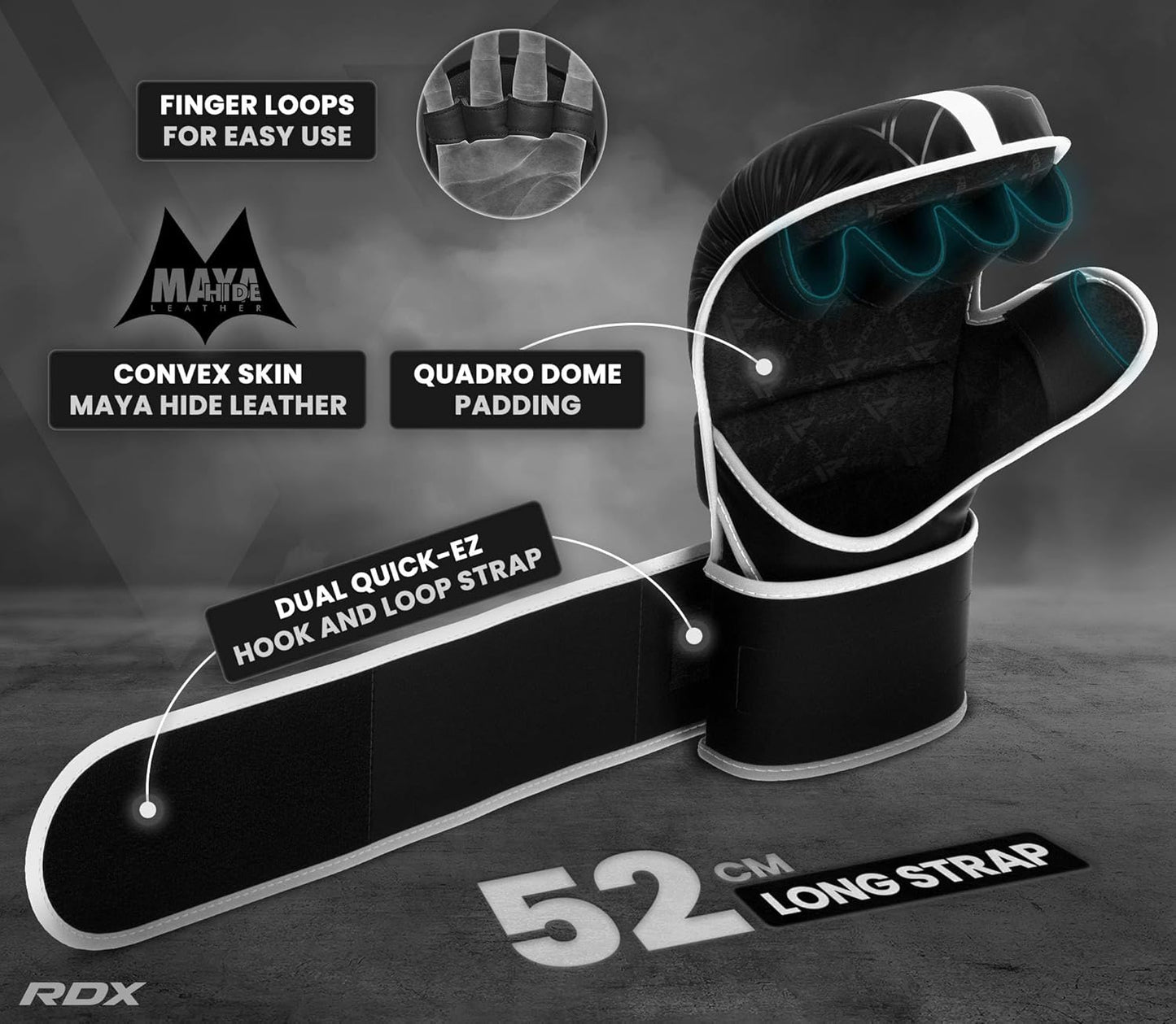 RDX MMA Gloves Sparring Grappling, Hybrid Open Palm Martial Arts Mitts Men Women, Maya Hide Leather Wrist Support, Cage Fighting Combat Sports, Muay Thai Training, Punching Bag and Kickboxing