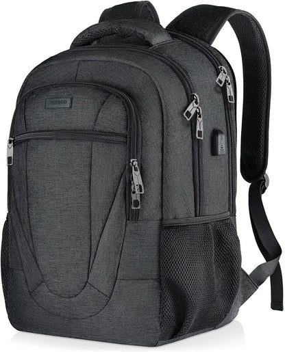 Backpack for Men and Women, School Backpacks for Teen Boys and Girls, Black Water Resistant Back Pack, Business Men Sturdy Computer Bag with USB Charging Port, Gifts