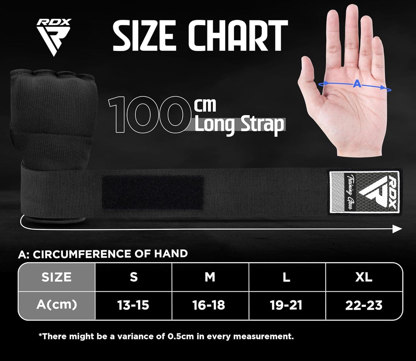 RDX Gel Boxing Hand Wraps Inner Gloves, Quick 100cm Long Wrist Straps, Elasticated, Padded Fist Hand Protection, Muay Thai MMA Martial Arts Punching Speed Bag Training Bandages, Under Mitts Handwraps