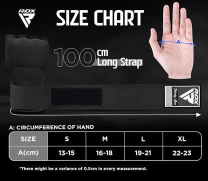 RDX Gel Boxing Hand Wraps Inner Gloves, Quick 100cm Long Wrist Straps, Elasticated, Padded Fist Hand Protection, Muay Thai MMA Martial Arts Punching Speed Bag Training Bandages, Under Mitts Handwraps