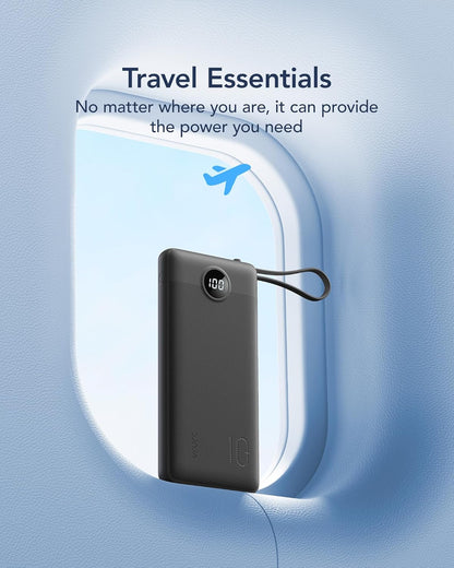VRURC 10000mAh Power Bank Built-in Cables, Portable Charger with LED Display, Slim Intelligent Travel Battery Pack with Cords, 5 Output Dual Input Phone Charger for Cell Phone Smart Devcies-Blue