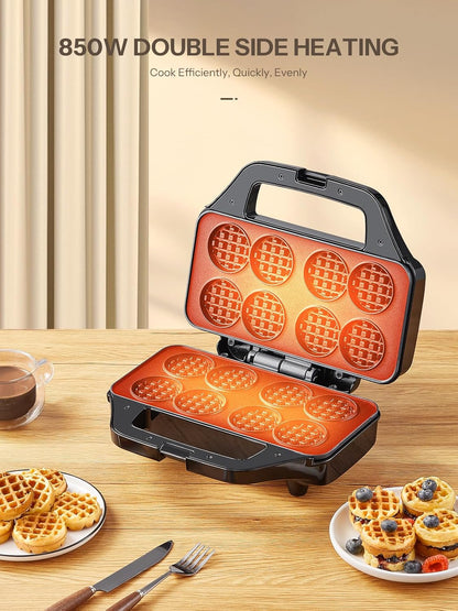 Waffle Maker, Reemix Multi Mini Waffle Iron Bake 8 x 1.8 Inch Small Waffles, Nonstick Waffle Iron with Quick Heat-Up, Simple & Easy Tiny Chaffle Baker for Home & Restaurants, Small Bites for Kids - PuriLite