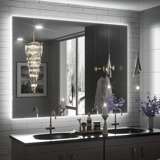 Keonjinn 40 x 32 Inch LED Bathroom Mirror with Acrylic, Backlit Mirror Anti-Fog, Lighted Bathroom Mirror for Wall, CRI90 High Definition Dimmable Large Makeup Mirror(Horizontal/Vertical) - PuriLite