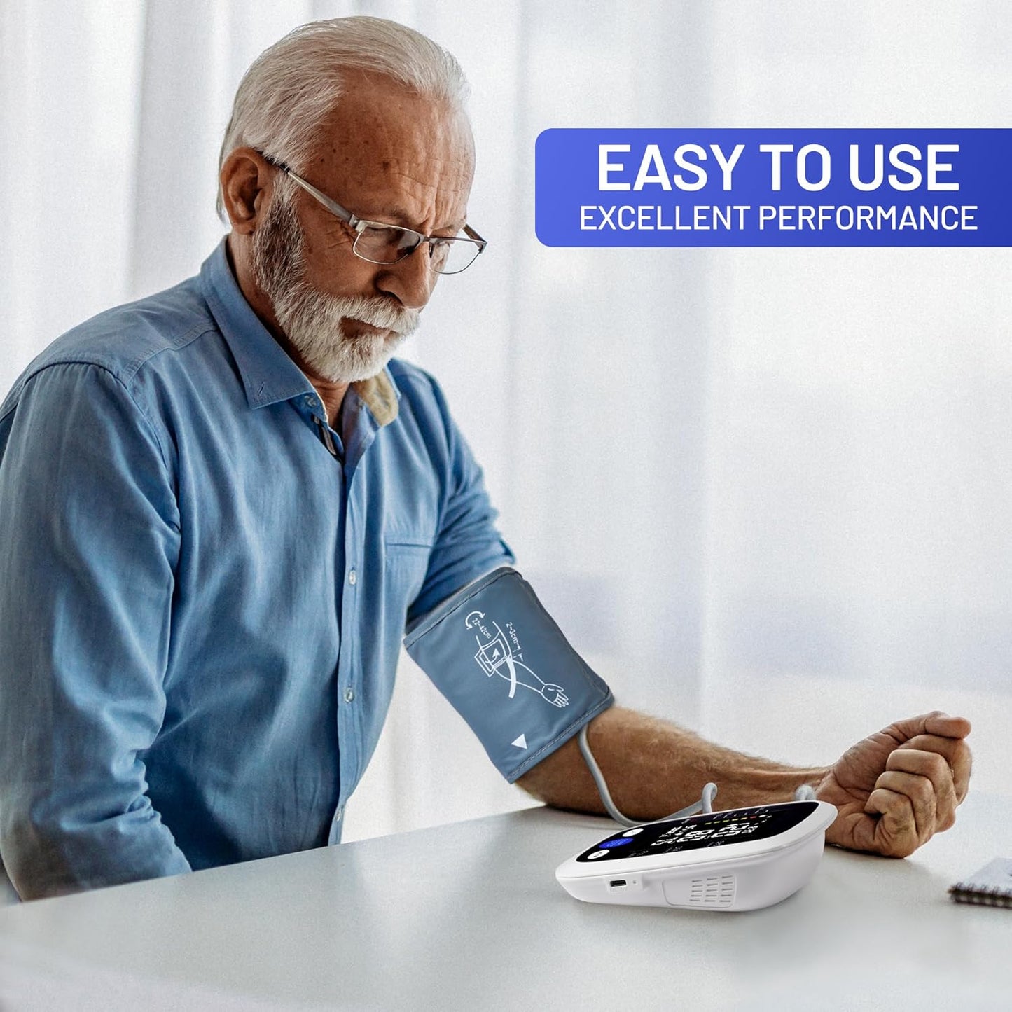 Blood Pressure Monitor Automatic Upper Arm Machine & Accurate Adjustable Digital BP Cuff with Large LCD Backlit Display - 2x99 Memory for Home Use with Large Adjustable Cuff