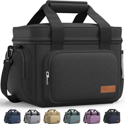 HOTOR Lunch Box for Men and Women - Leak-Proof Insulated Lunch Bag with Adjustable Shoulder Strap, Cooler Lunch Bag for Office, Picnic, Hiking, Beach, 1 Layer, Black, 11.0" x 7.1" x 8.3"