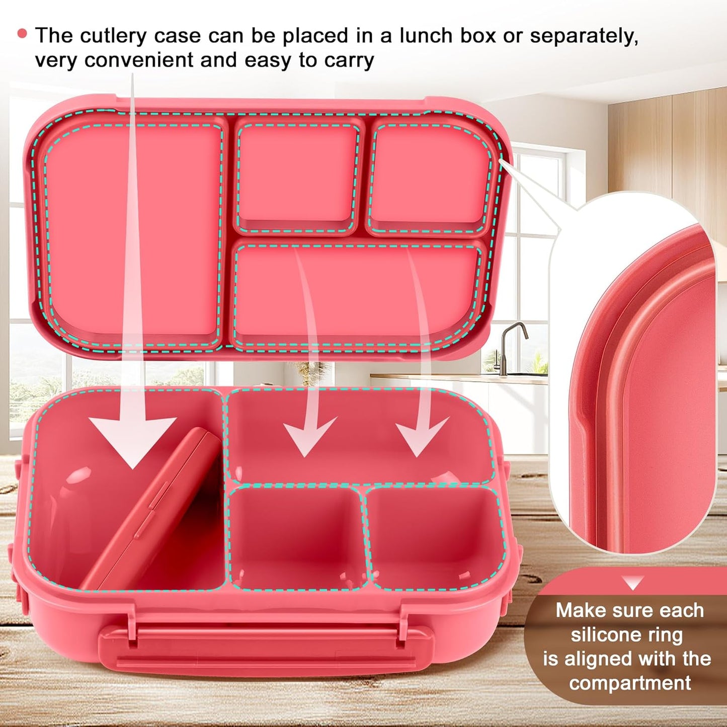 Amathley Lunch Box Kids,Bento Box Adult Lunch Box,Leakproof Lunch Containers for Adults/Kids/Toddler,1200ML-4 Compartments bento Lunch box with Utensil,Microwave & Dishwasher Safe(Dark Gray)