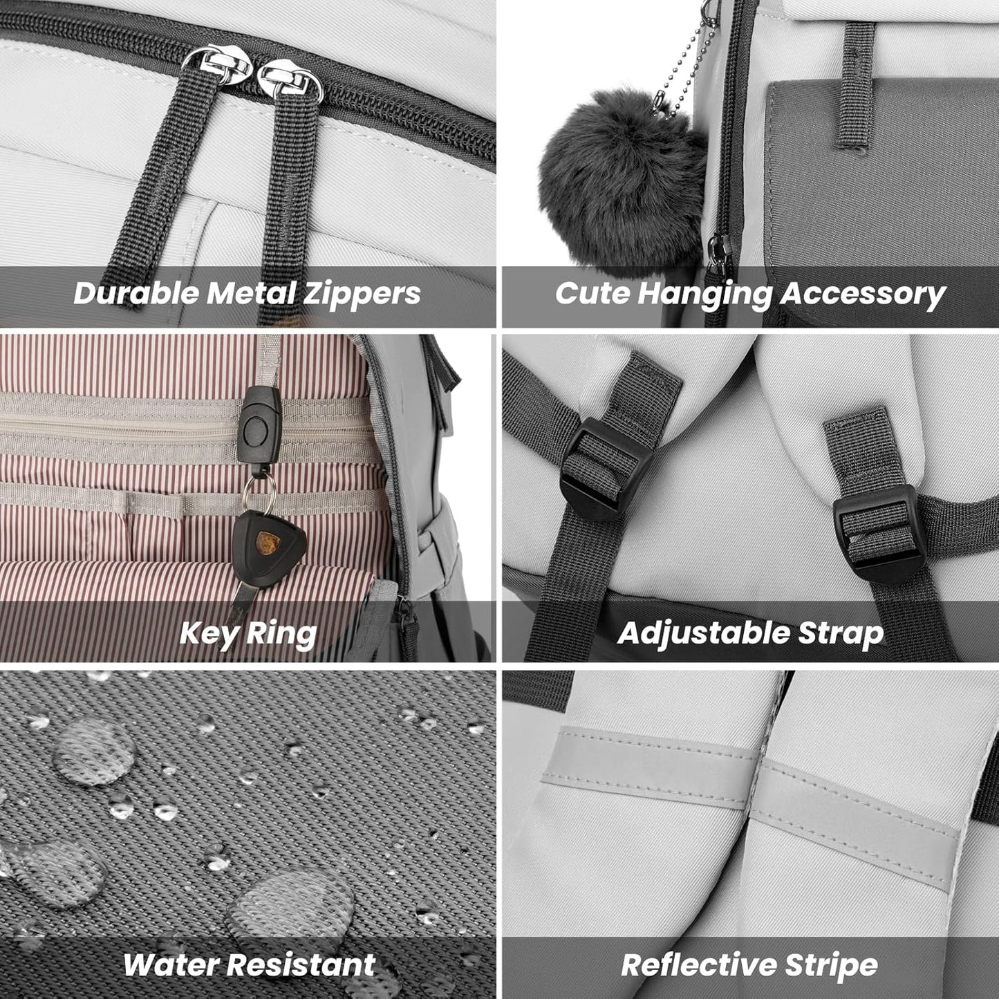 WINDARS School Backpack for Teen Girls, Cute College Backpacks for Women Students Aesthetic Bookbag Large 15.6 Inch Laptop Bag Middle School Travel Back Pack (Khaki Beige)