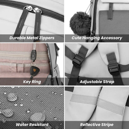 WINDARS School Backpack for Teen Girls, Cute College Backpacks for Women Students Aesthetic Bookbag Large 15.6 Inch Laptop Bag Middle School Travel Back Pack (Khaki Beige)