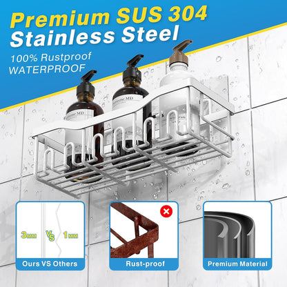 EUDELE 5-Pack Rustproof Stainless Steel Shower Caddy – No Drill Adhesive Bathroom Organizer with Large Capacity, Spacious Shower Shelves for Inside Shower, Kitchen & Home Decor Storage