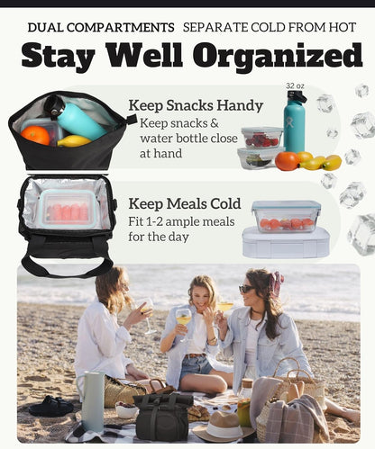 SUNNY BIRD Dual Compartment Lunch Bag Insulated Lunch Box for Women and Men (Green with Boho Strap)