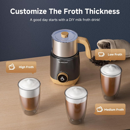 AMZCHEF 8-in-1 Milk Frother Electirc, 17oz (500ml) Stainless Steel Coffee Frother & Steamer, Mousseur A Lait for Latte, Cappuccino, Hot Chocolate, Hot Chocolate, Dishwasher Safe