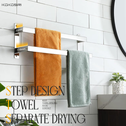 KOKOSIRI Towel Bars Black Bath Towel Holders 20 Inches Bathroom 2-Tiers Ladder Towel Rails Wall Mounted Towels Shelves Rack Stainless Steel, B5008BK-L20