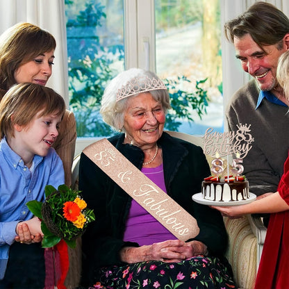 65th Birthday Decorations for Women, Including 65th Birthday Sash and Crown, Cake Topper and Candles, Number Balloons Rose Gold, 65 Year Old Gifts for Women