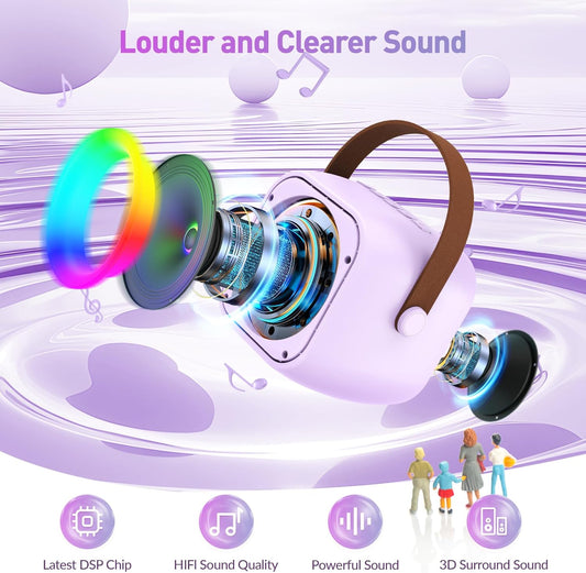 Karaoke Machine for Kids Adults, Portable Bluetooth Speaker with 2 Wireless Microphone, Gifts for Girls Boys Ages 4, 5, 6, 7, 8, 9, 10, 12+ Years Old Birthday Party Home (Purple) - PuriLite