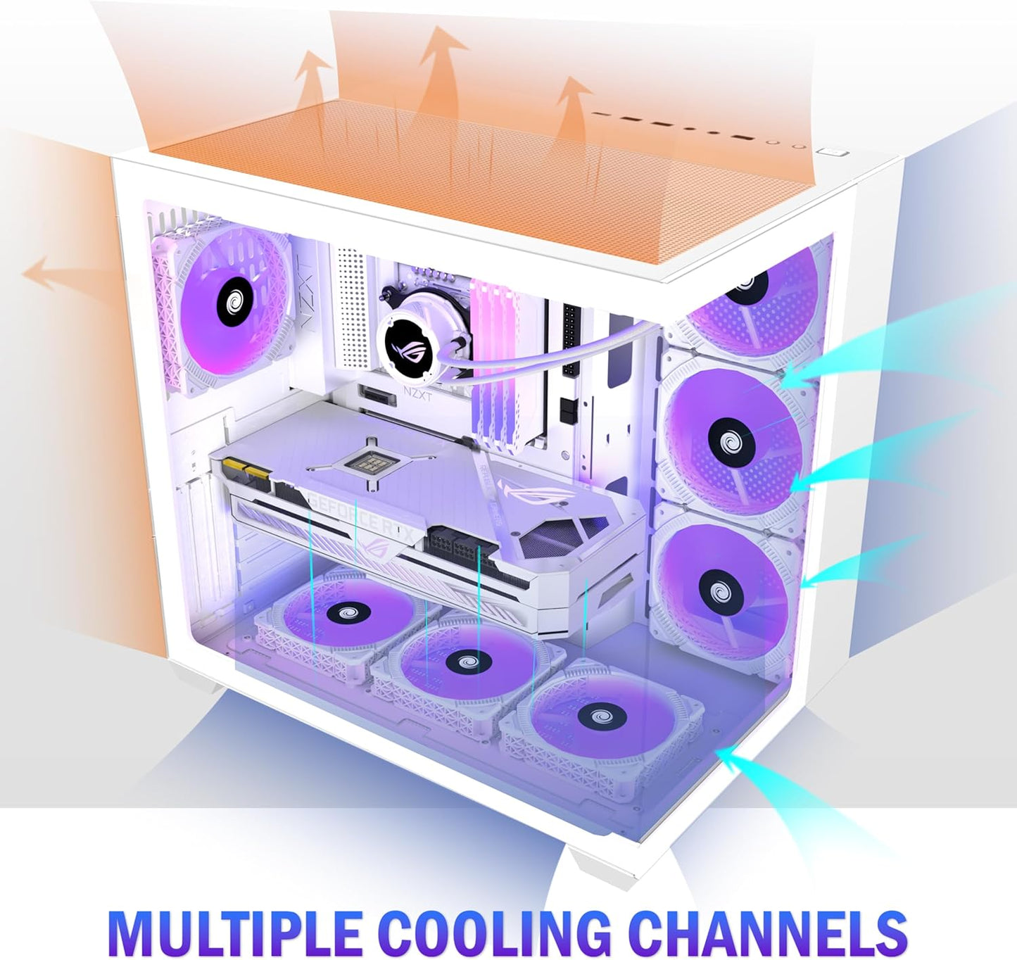 KEDIERS ATX PC Case,6 PWM ARGB Fans Pre-Installed,360MM RAD Support,Gaming 270° Full View Tempered Glass Mid Tower Pure White ATX Computer Case,C690